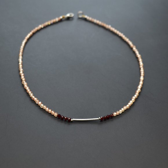 Dainty multi stone bar necklace, unusual tiny gemstone crystal choker - Picture 8 of 8